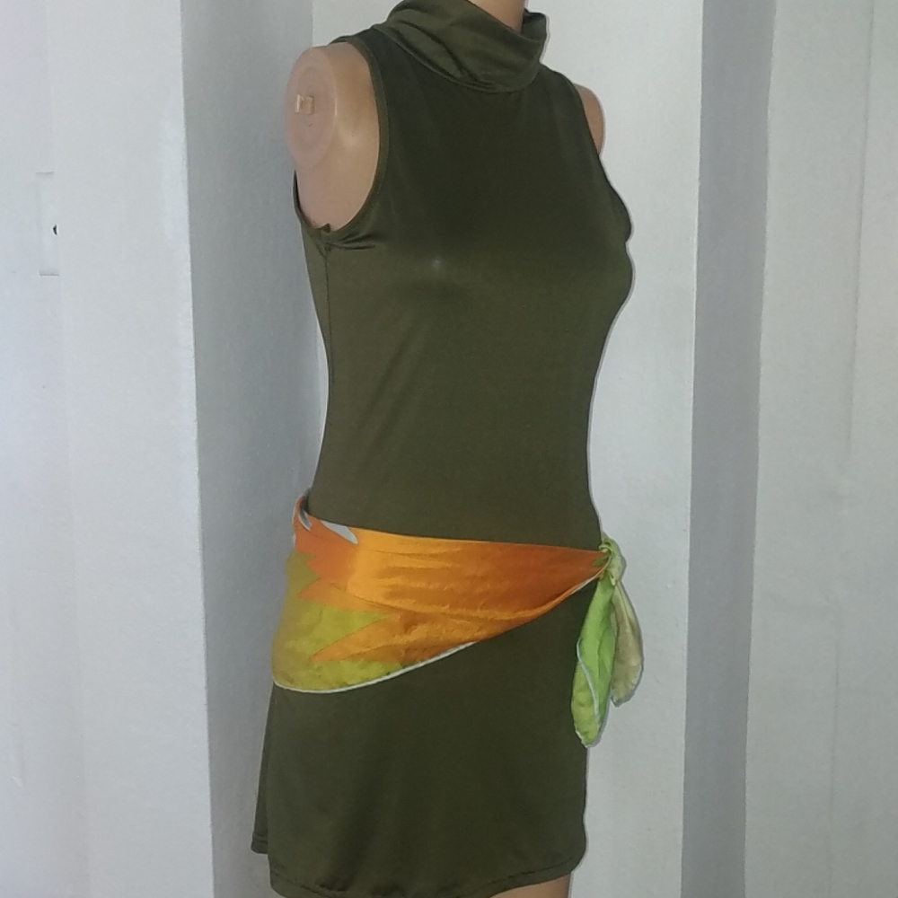 Super Cute Mock Neck Dress with Vintage Scarf